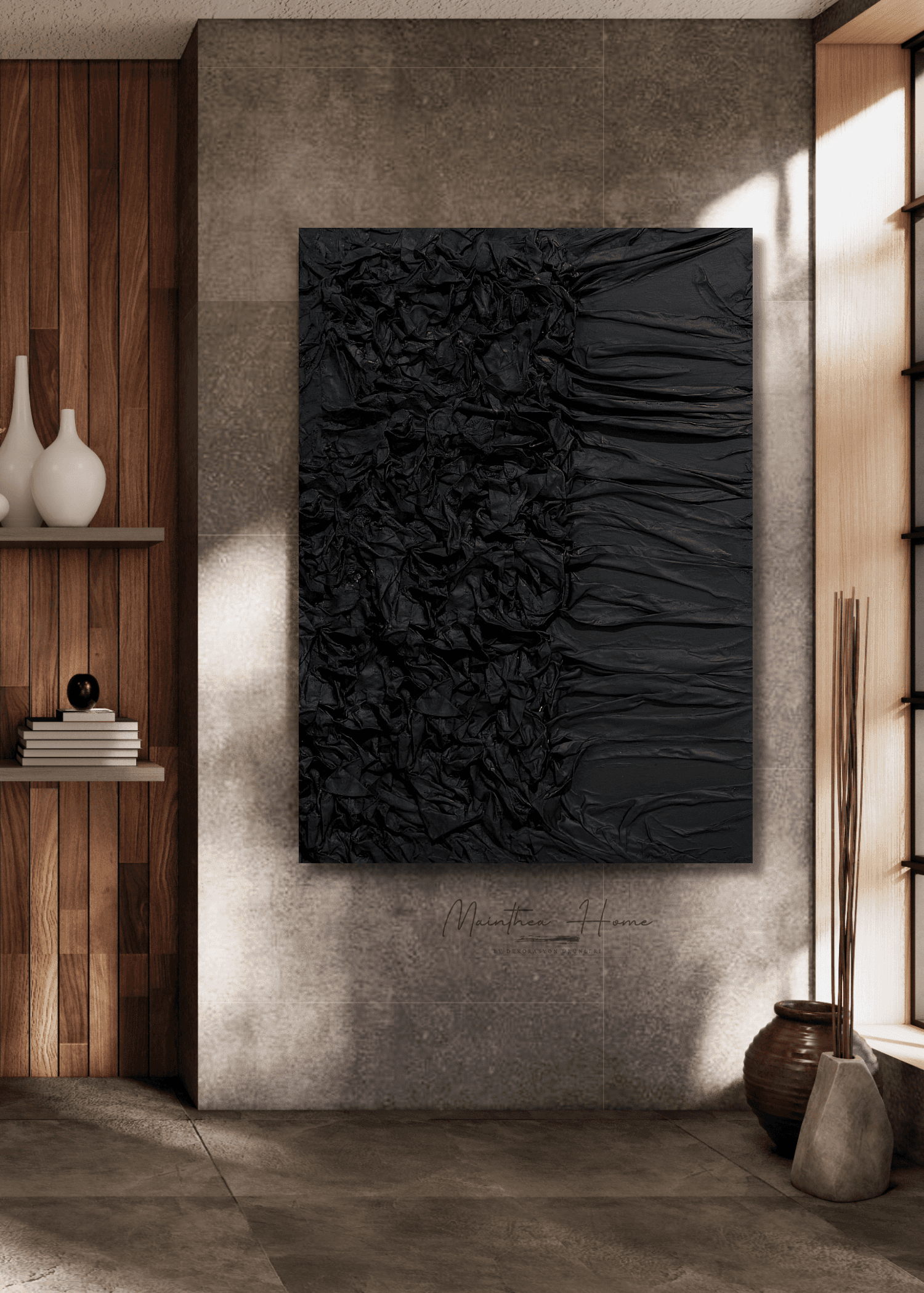 Dokulu Alçı Tablo Hayal Perdesi | El Yapımı 3D Dekoratif Duvar Tablosu - Siyah image