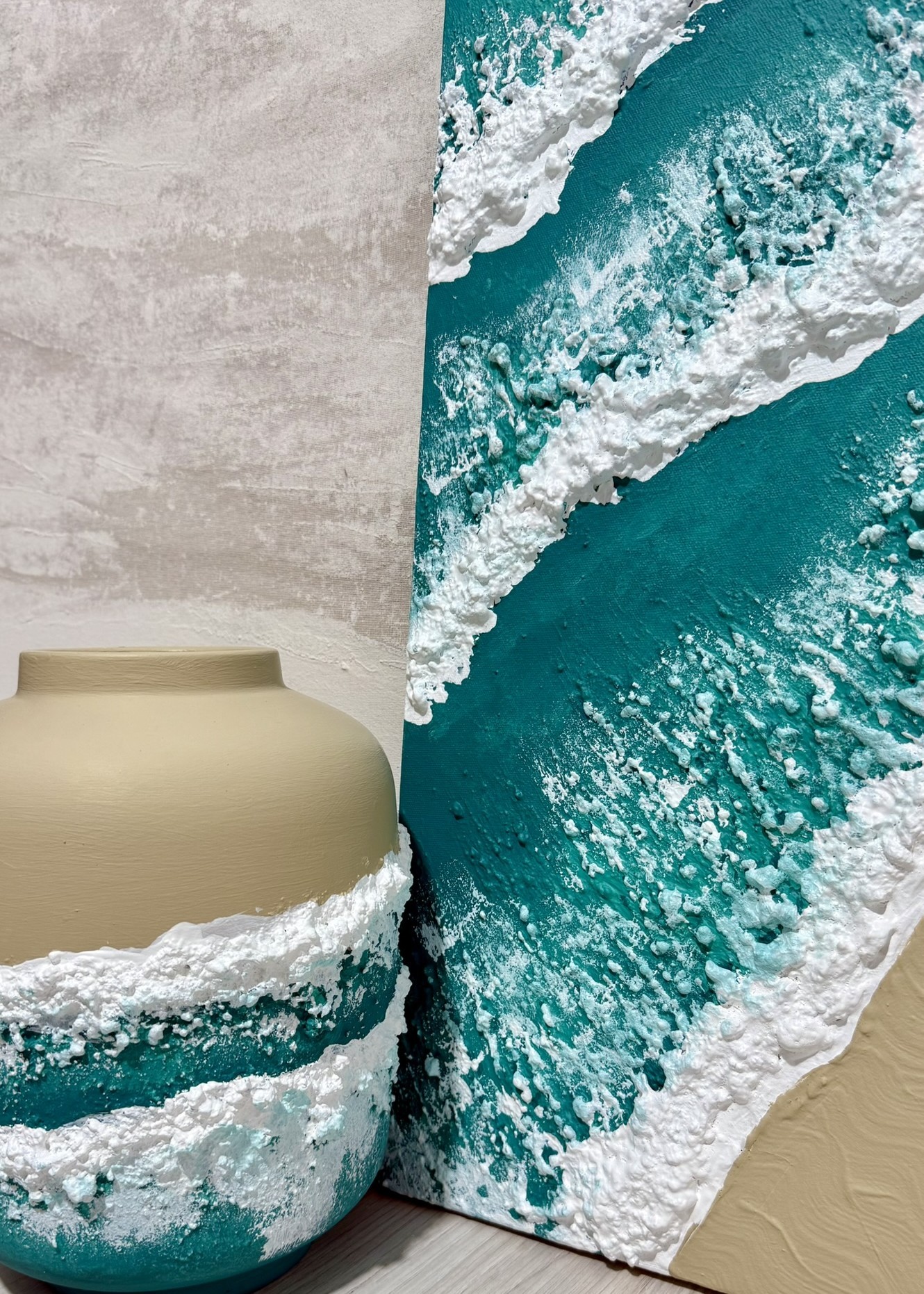 Dokulu Alçı Tablo – Sonsuz Kıyı  El Yapımı 3D Dekoratif Duvar Tablosu
