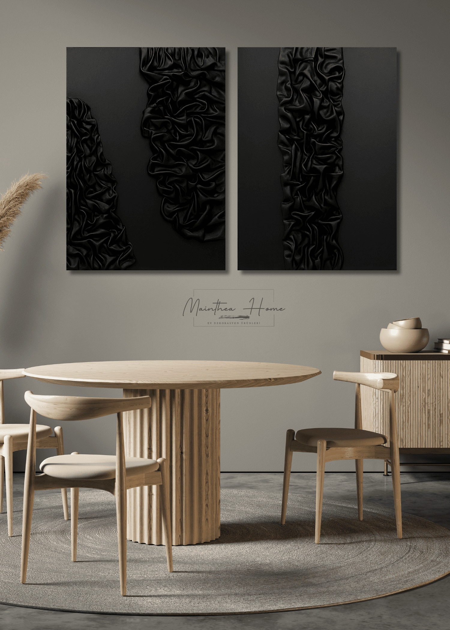 2'li Dokulu Alçı Tablo Denge ve Kaos | El Yapımı 3D Dekoratif Duvar Tablosu - Siyah image