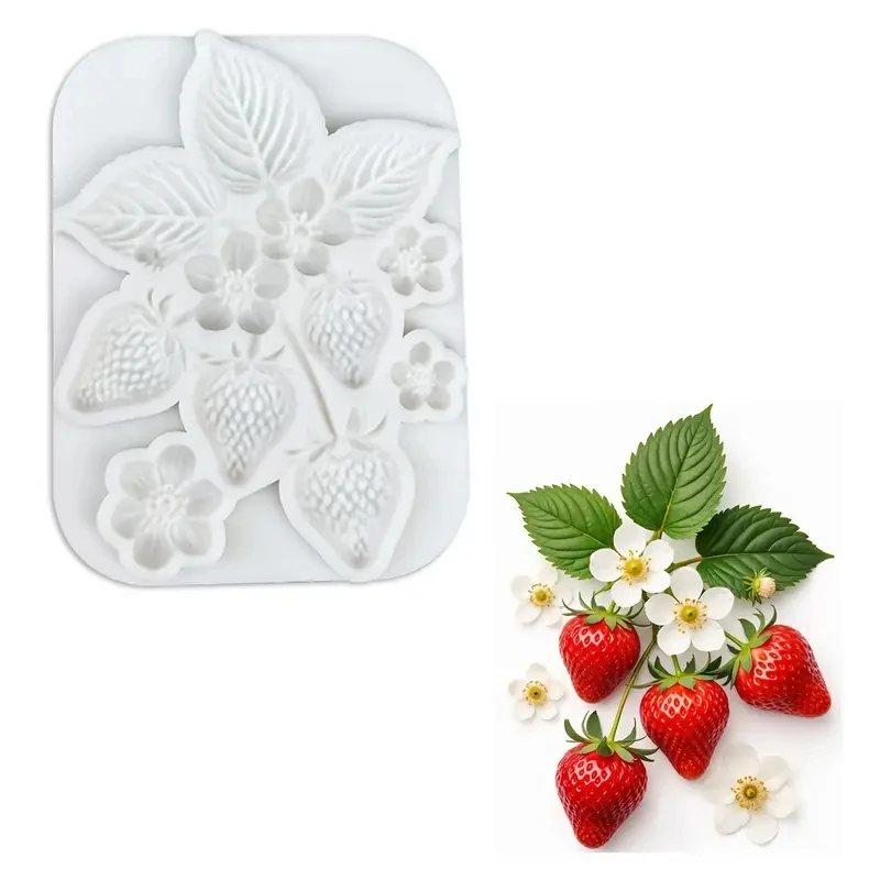 Çilekler ve Yapraklar Gıda Uyumlu Silikon Kalıp BZM46