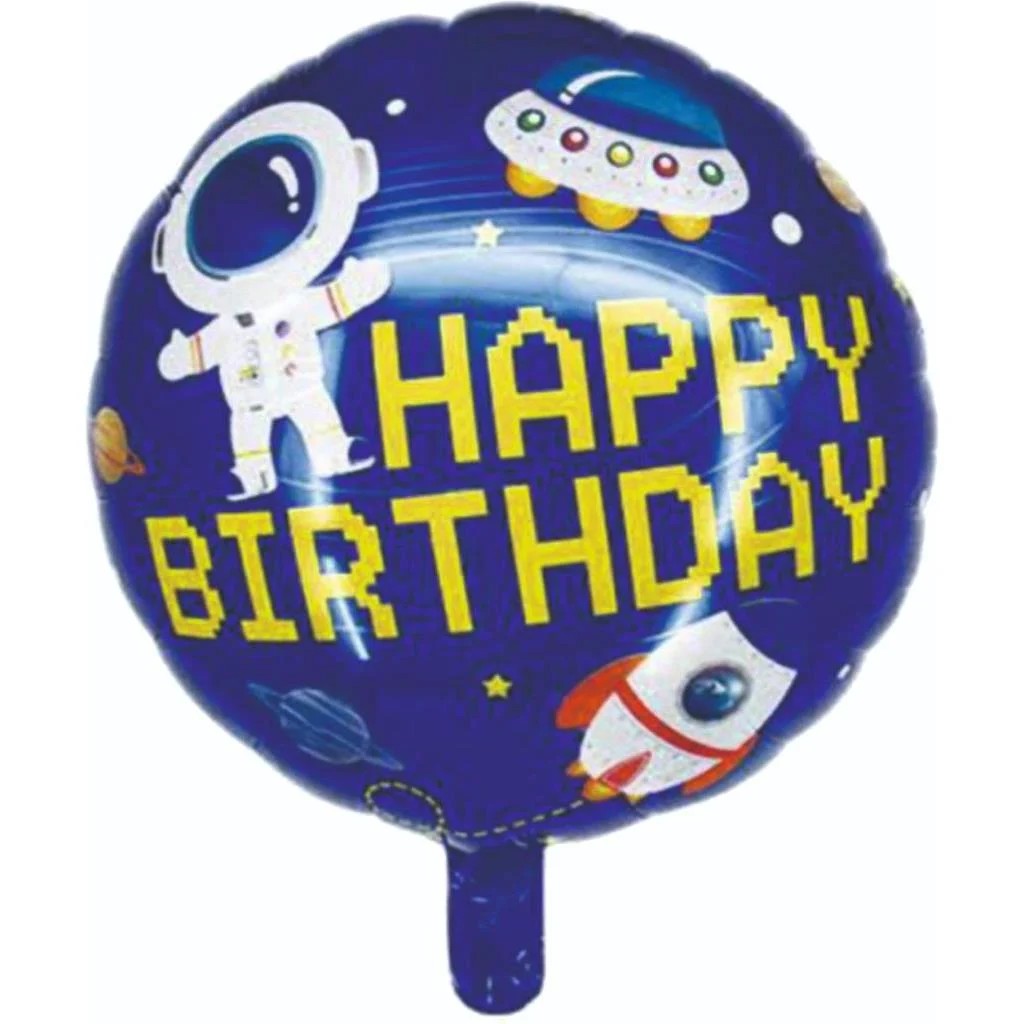 Yuvarlak Uzay Temalı Happy Birthday Folyo Balon 18 İnç