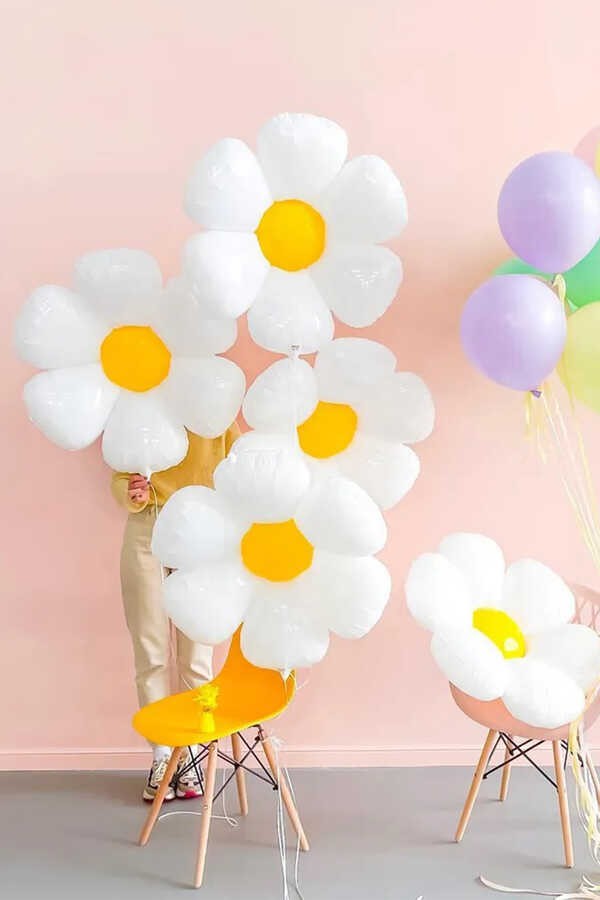 Folyo Balon 5'li Papatya Sarı Beyaz 50x40 Cm