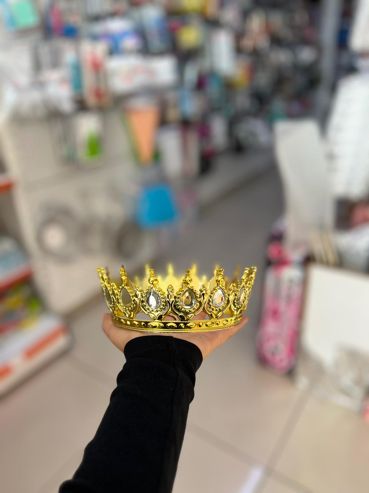 Taşlı Mika Dekoratif Taç - Altın Üstü Gümüş