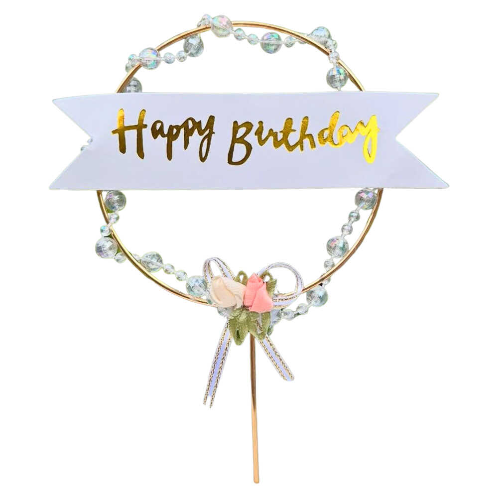 Pasta Üstü Tel Gold Happy Birthday Boncuk Detaylı