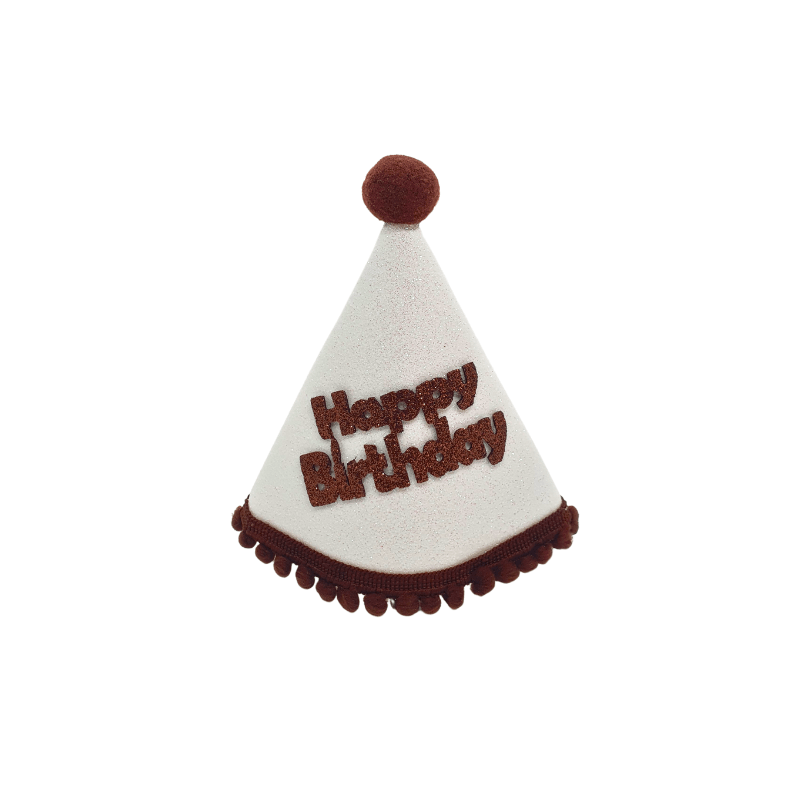 Kukuleta Şapka 14 cm  - Beyaz Üzeri Kahverengi Happy Birthday