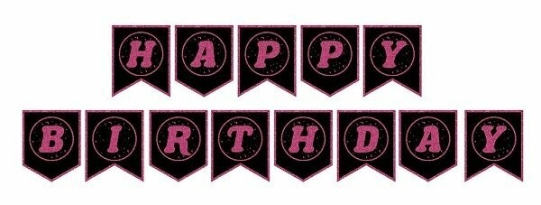 Banner Happy Birthday Siyah Üstü Fuşya