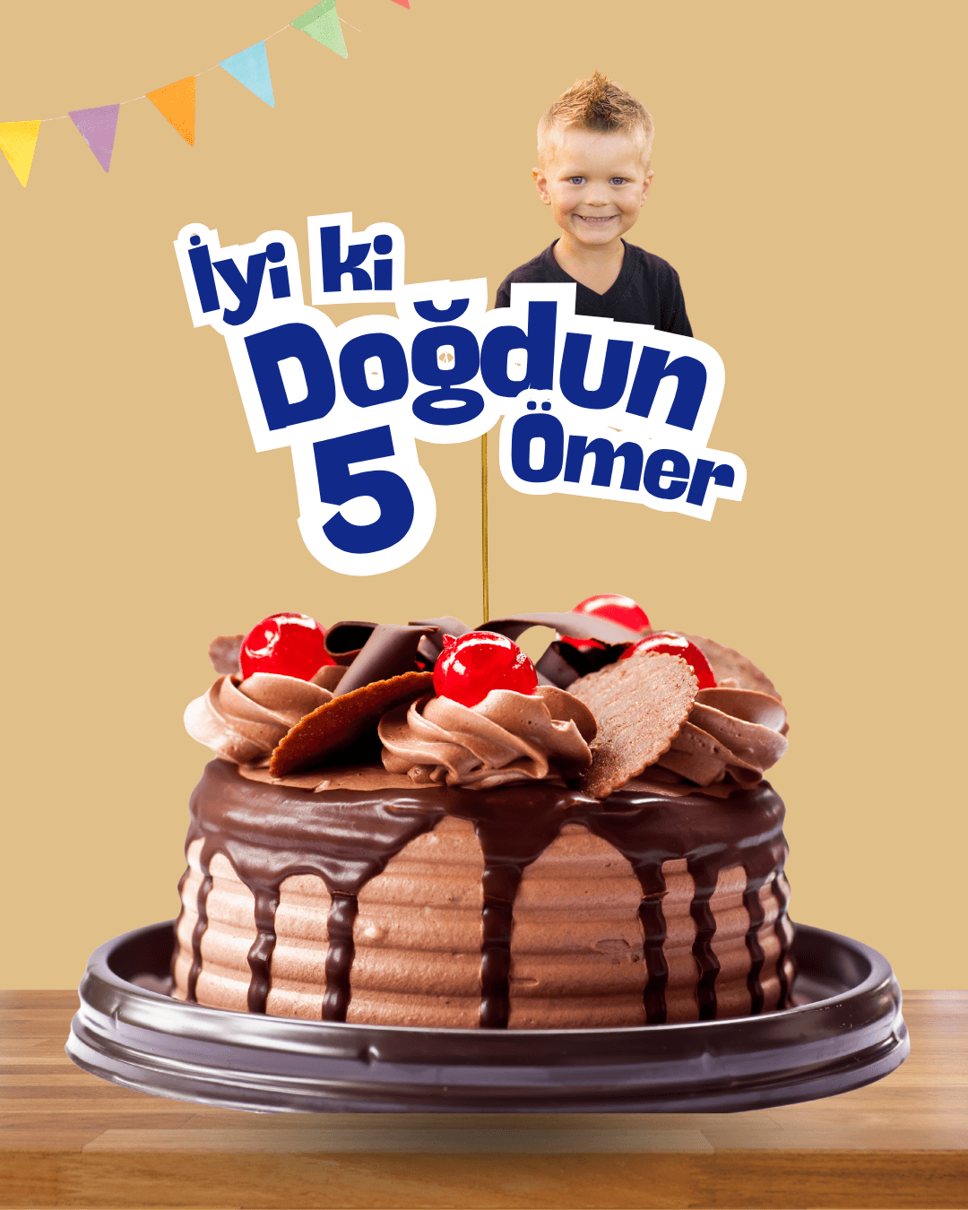 Fotoğraflı Kişiye Özel Pasta Üstü Süs Topper - Mavi Beyaz