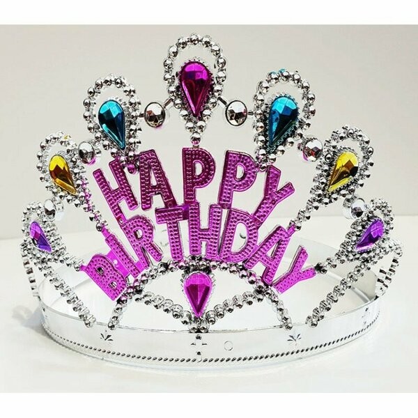 Taç Plastik Happy Birthday Gümüş Taşlı