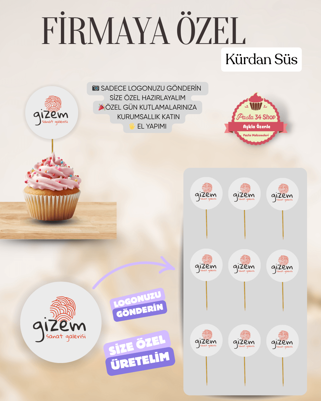 Firmanıza Özel Fotoğraflı Kürdan Topper Süs 10'lu