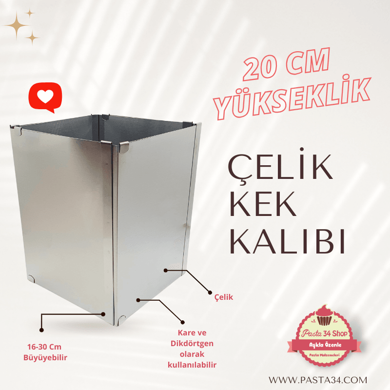 20 Cm Yükseklikte Ayarlanabilir Kare Kek Kalıbı Premium