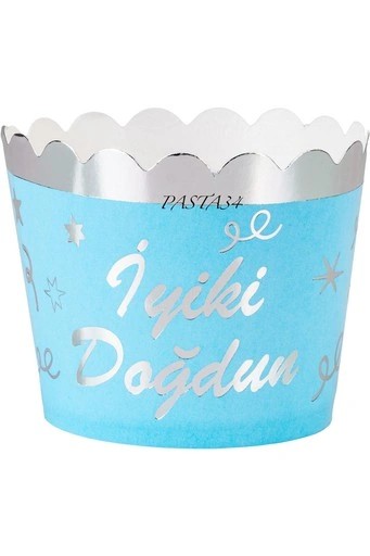Mavi Gümüş İyiki Doğdun 12'li Metalik Cupcake Kapsül 65X54 mm
