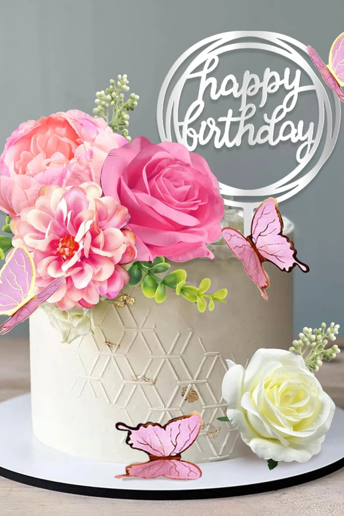 Pasta Üstü Şakayık Çiçek Seti - Pembe