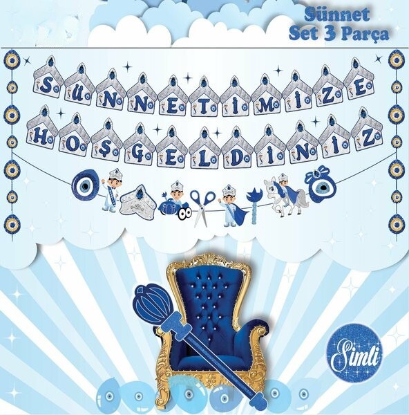 Sünnetime Hoşgeldiniz Yazılı Süs 3 Parça Set