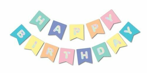 Banner Yazı Happy Birthday Makaron Yaldızlı Banner