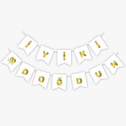 İyi ki Doğdun Banner Yazı Beyaz Gold