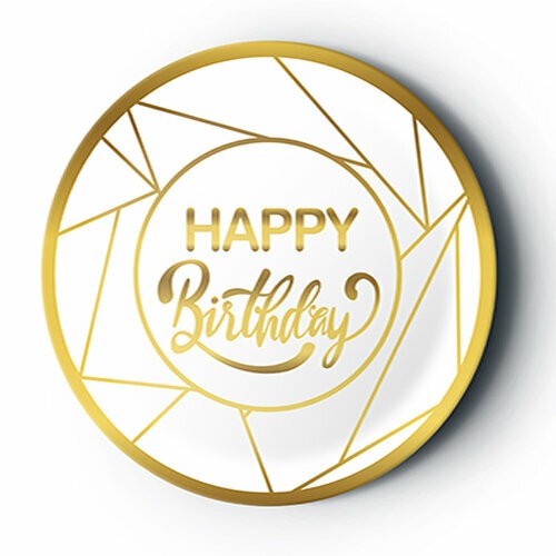 8'li Karton Tabak Yaldızlı Gold Happy Birthday