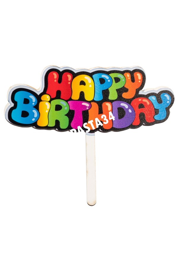 Ahşap Pasta Süsü Happy Birthday Renkli