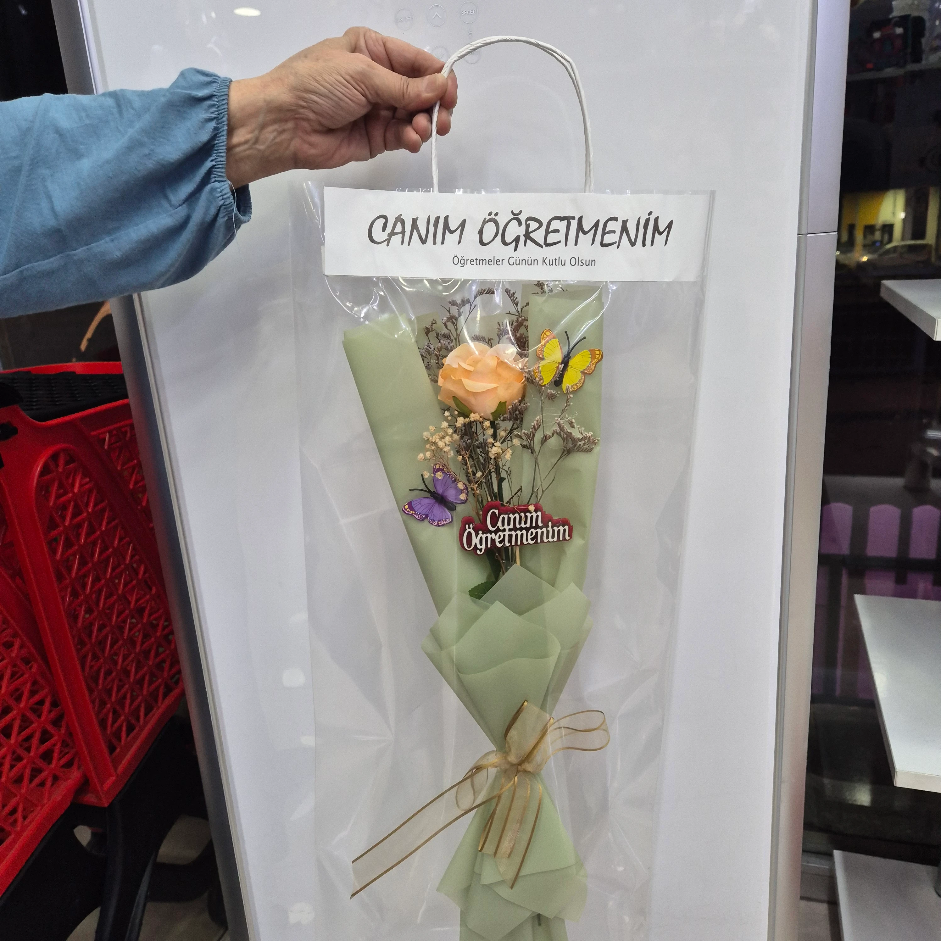 Öğretmenler Günü Gül Buketi Poşet Çanta