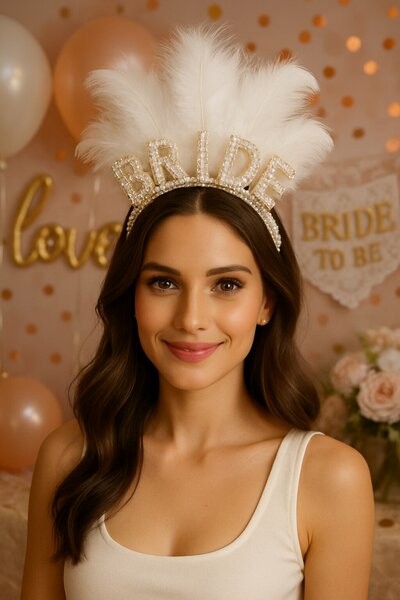 Bride to Be Tüylü İncili Taç