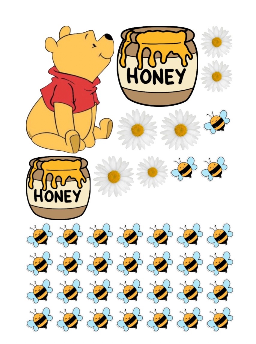 Winnie the Pooh Temalı Pasta Üstü Süsleri – Ayıcık, Arı ve Papatya Figürlü
