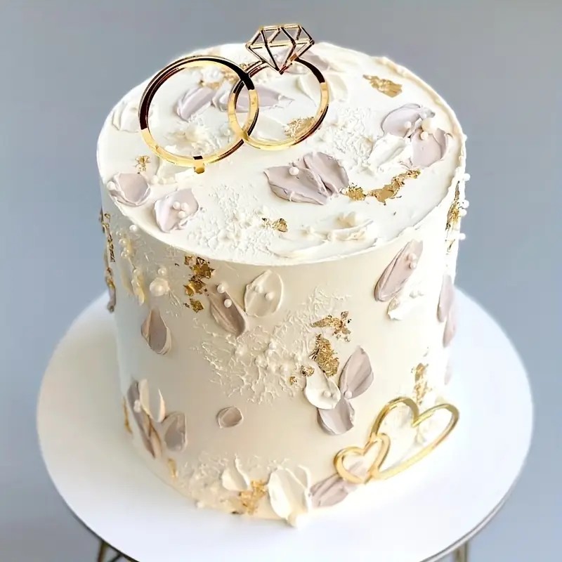 Yüzük Pasta Üstü Pleksi 15 Cm  - Gold