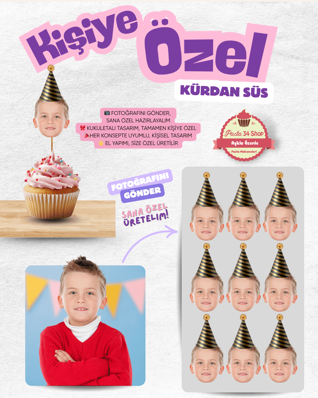 Kişiye Özel Fotoğraflı Kürdan Topper Süs 10'lu