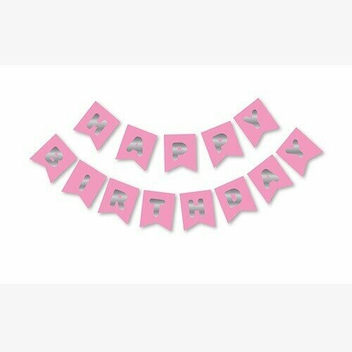 Happy Birthday Pembe Üstü Gümüş Yaldızlı