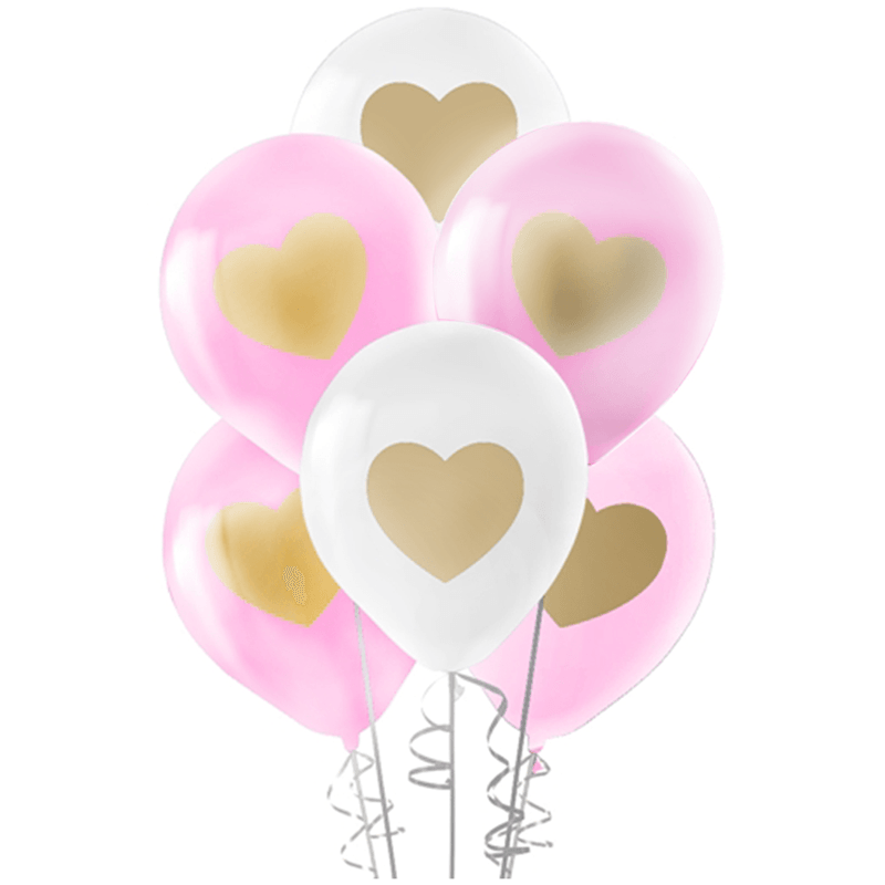 Baskılı Büyük Balon Pastel Metalik Altın Kalp 5'li