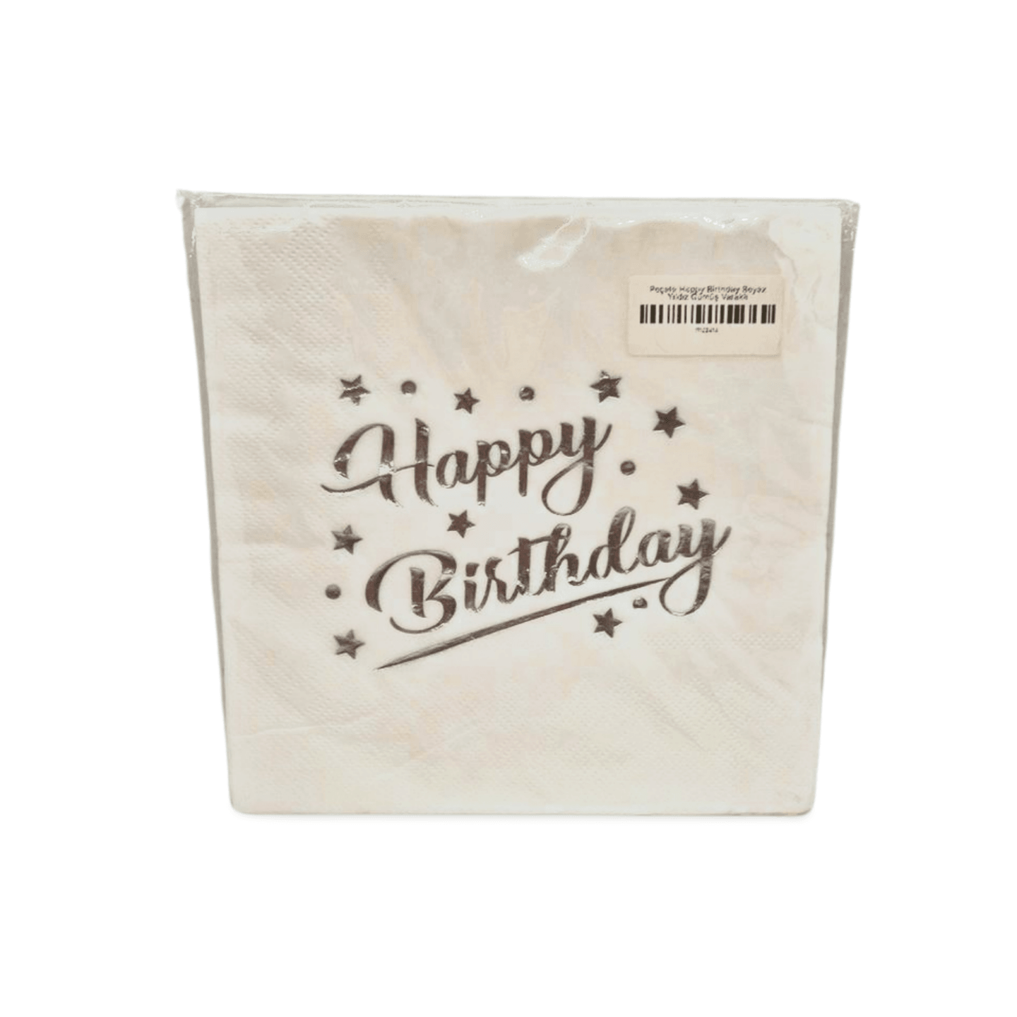 Peçete Happy Birthday Beyaz Yıldız Gümüş Varaklı