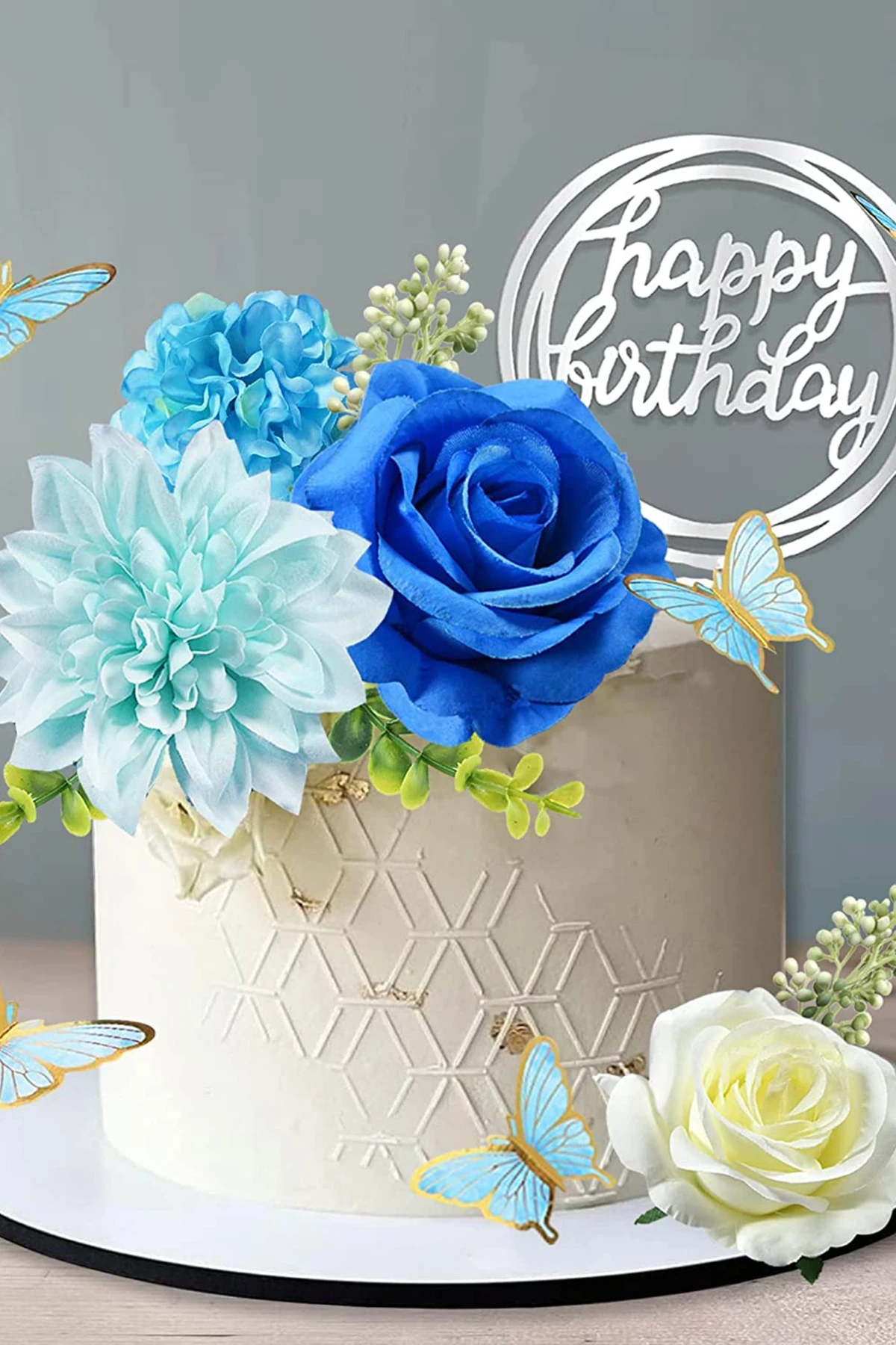 Pasta Üstü Şakayık Çiçek Seti - Mavi