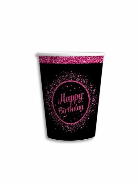 8'li Karton Bardak Fuşya Happy Birthday