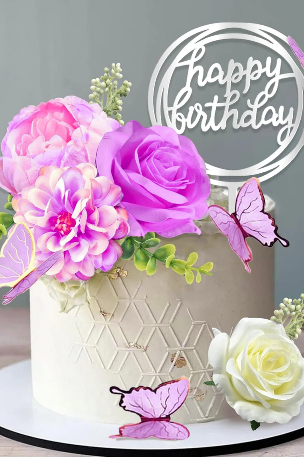 Pasta Üstü Şakayık Çiçek Seti - Açık Pembe