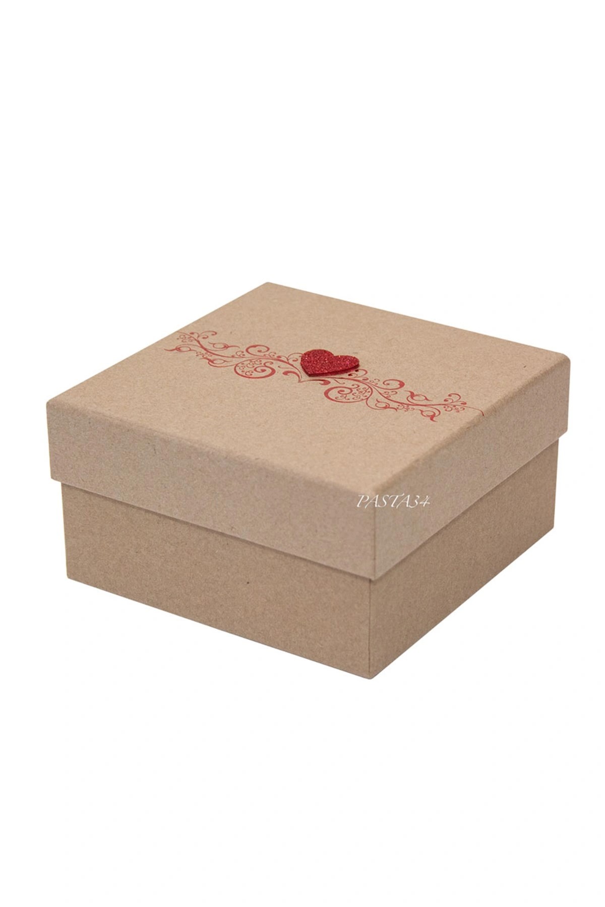 Kırmızı Kalpli Kraft Premum Kutu 16 Cm