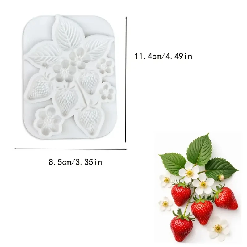 Çilekler ve Yapraklar Gıda Uyumlu Silikon Kalıp BZM46