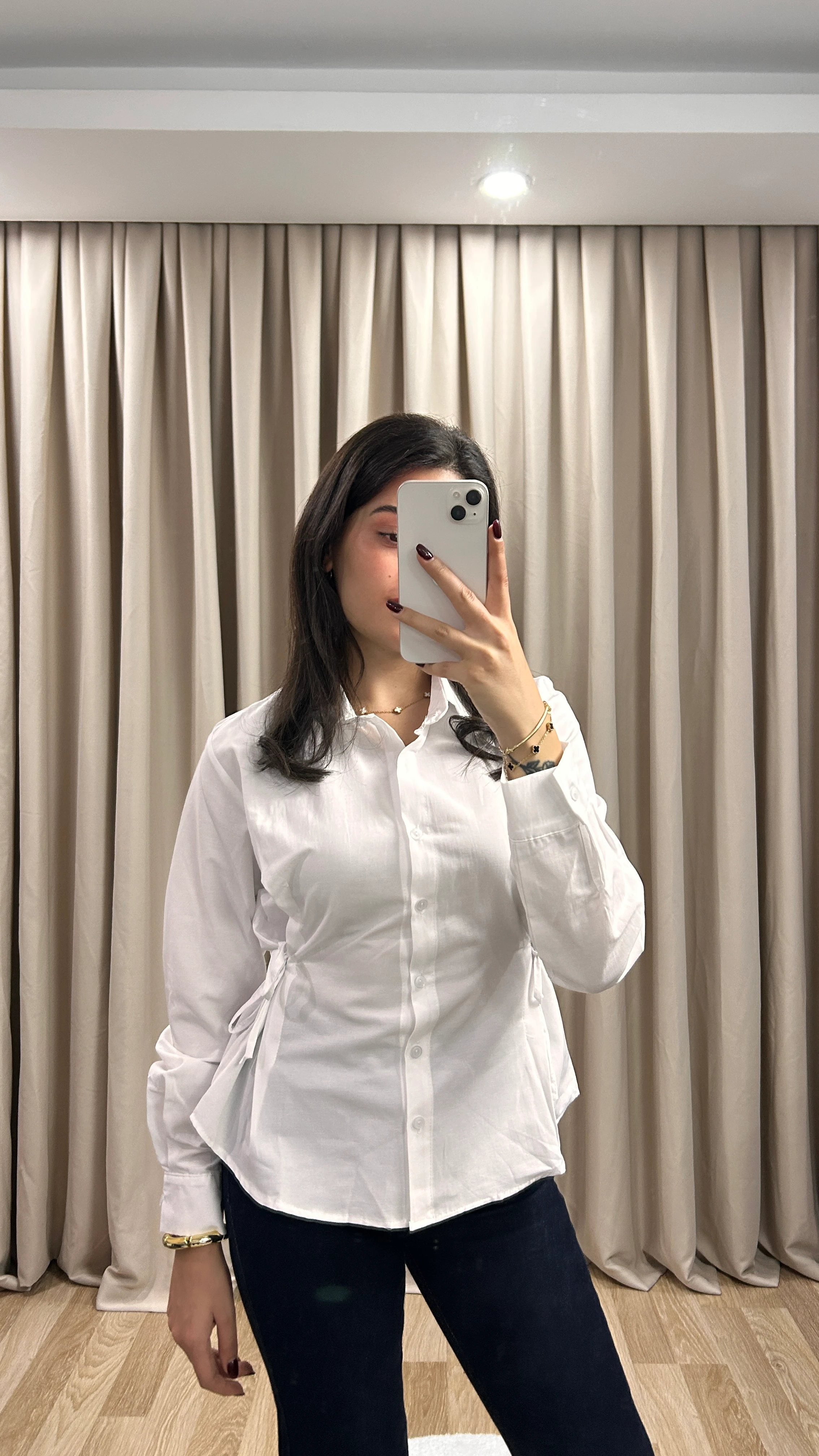 YANDAN BAĞLAMALI GÖMLEK - Beyaz