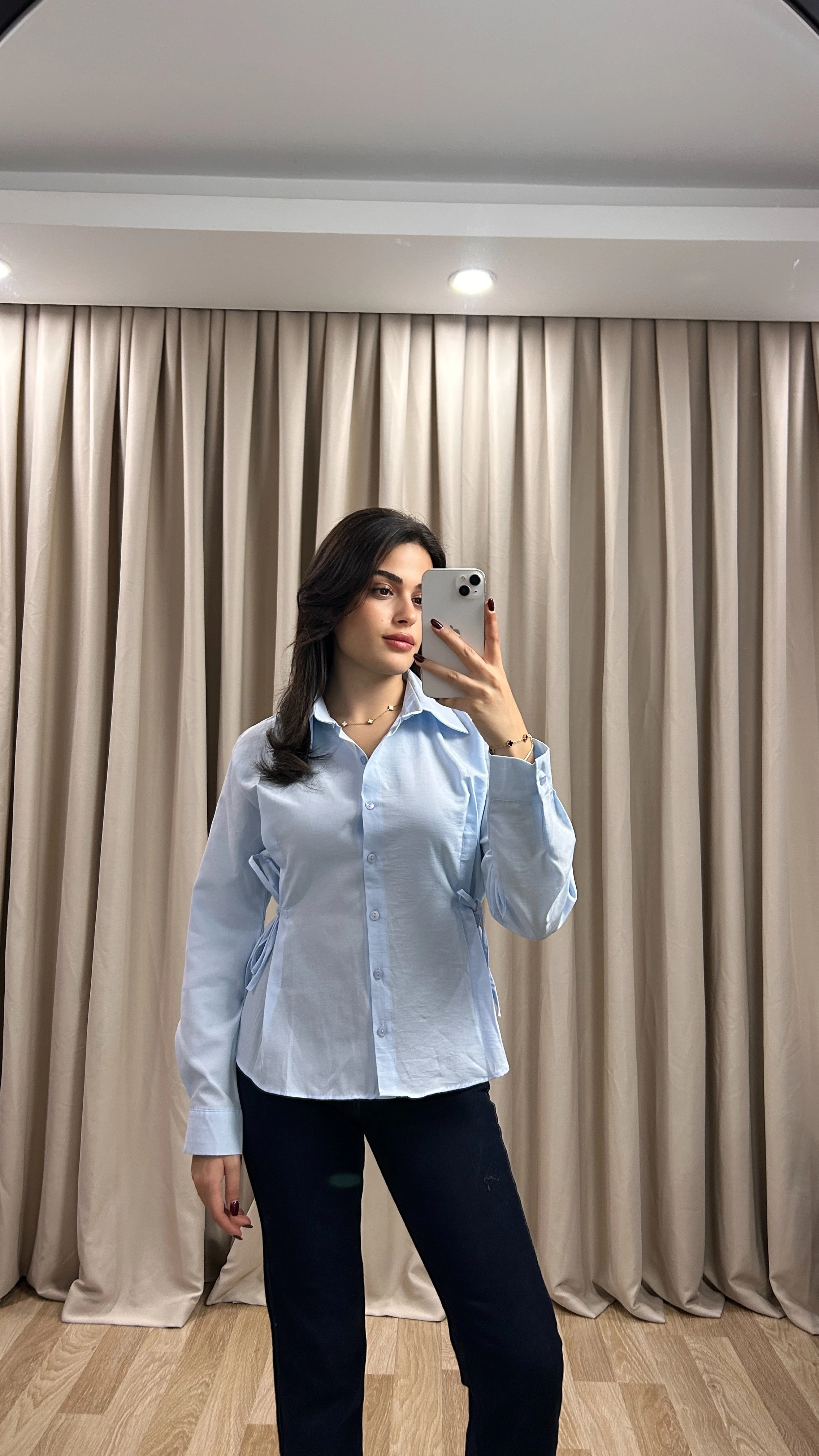 YANDAN BAĞLAMALI GÖMLEK - Mavi