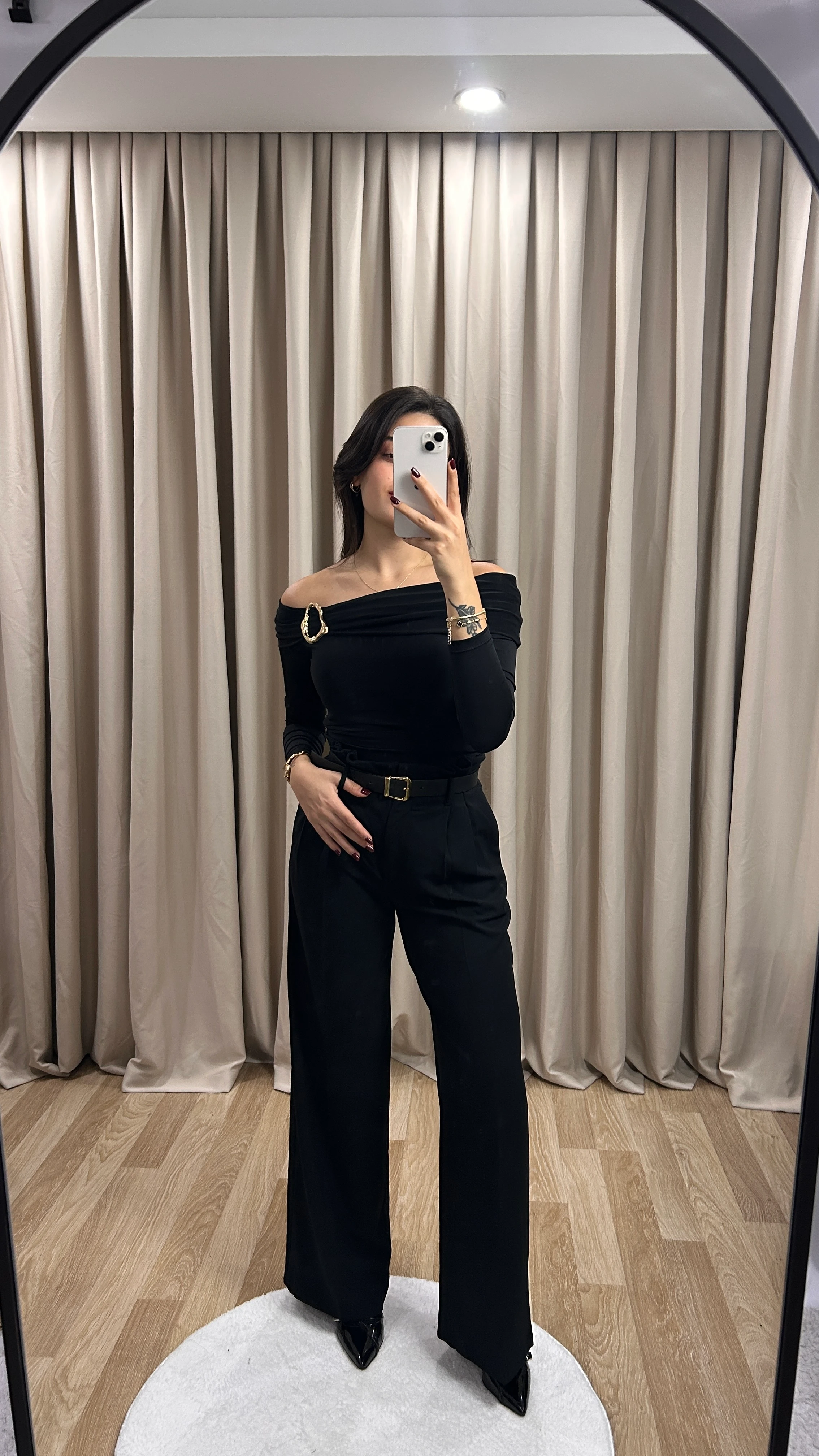 KEMERLİ KUMAŞ PANTOLON - Siyah