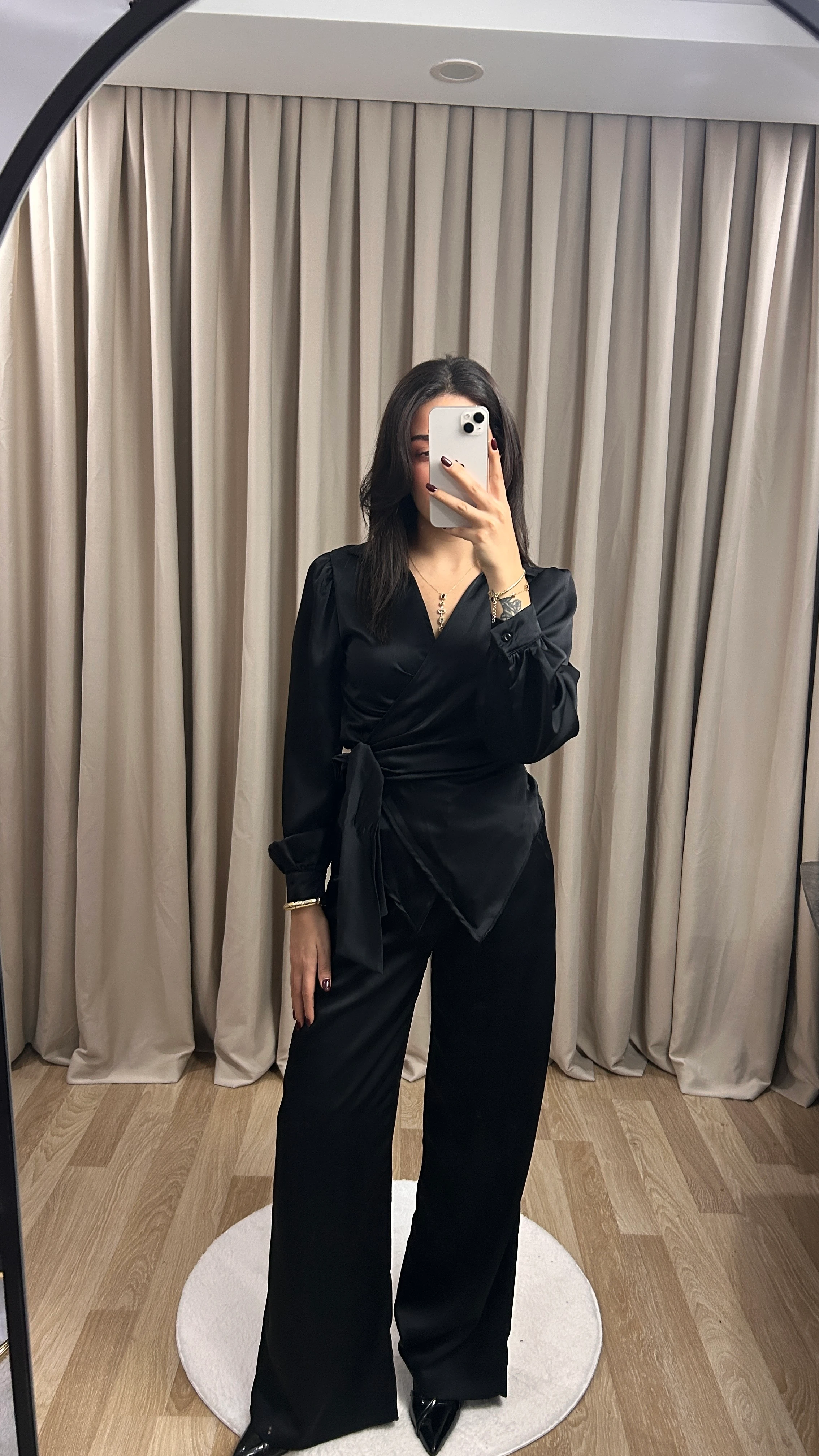 SATEN KİMONO TAKIM - Siyah