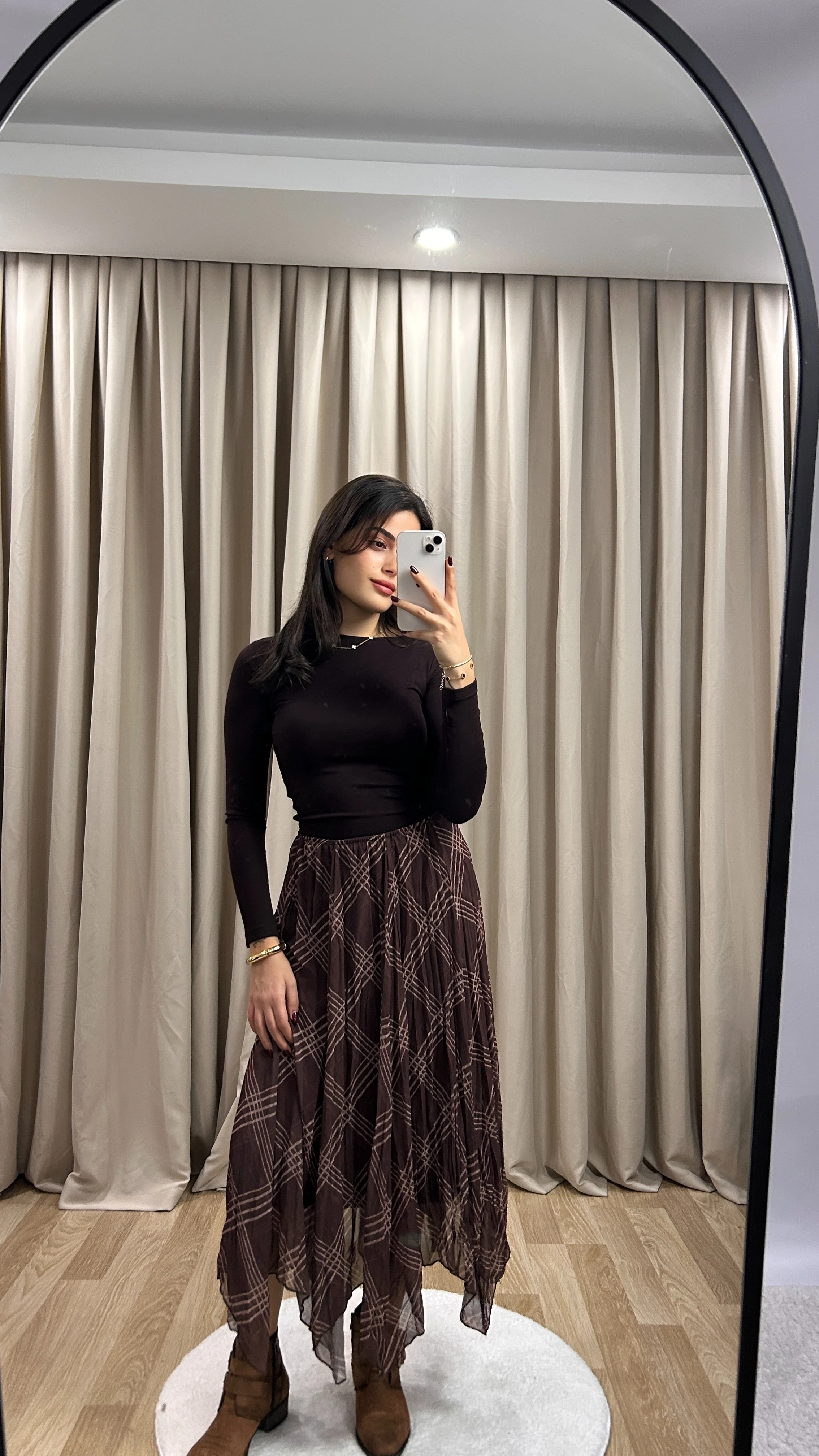 ŞİFON ETEK - Kahverengi