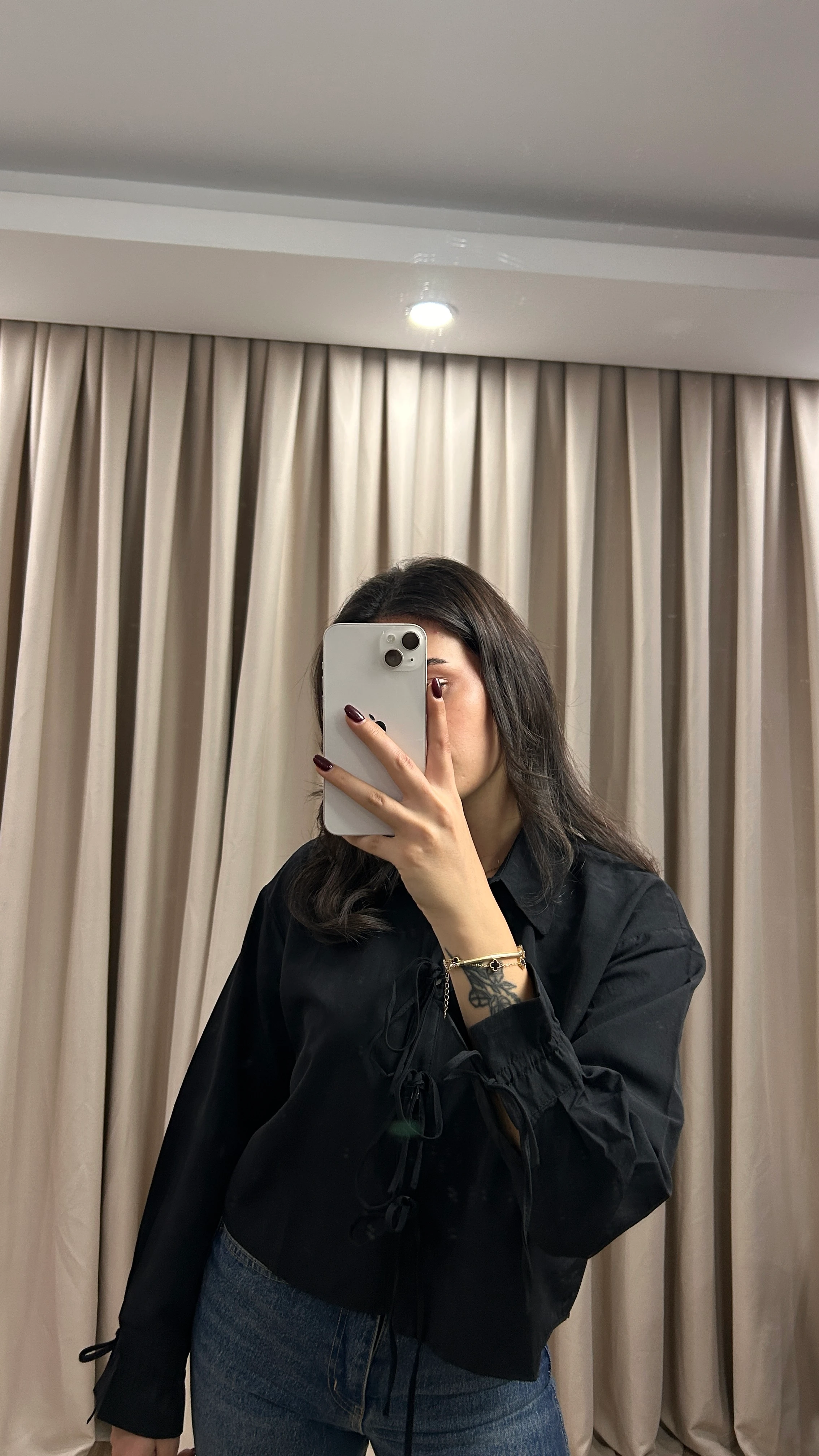 BAĞLAMA DETAYLI GÖMLEK - Siyah