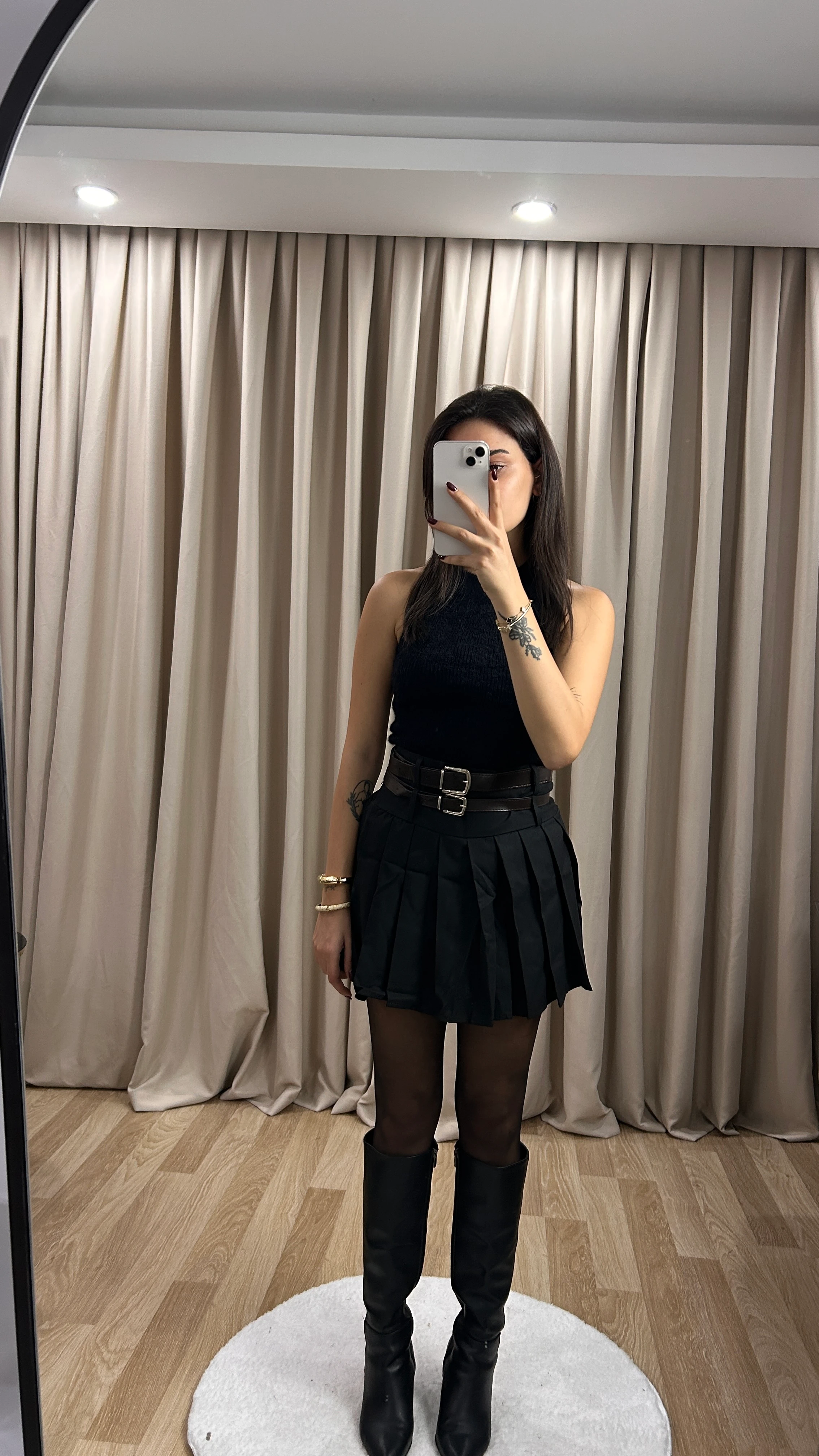 KEMERLİ ETEK - Siyah