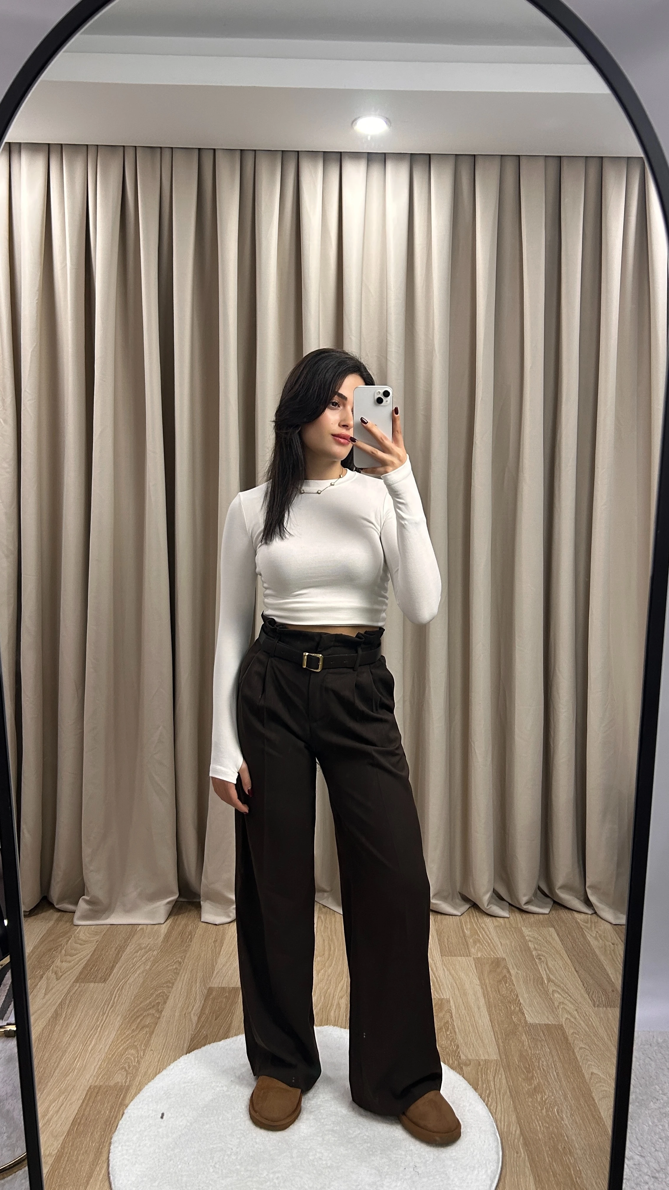 KEMERLİ KUMAŞ PANTOLON - Kahverengi