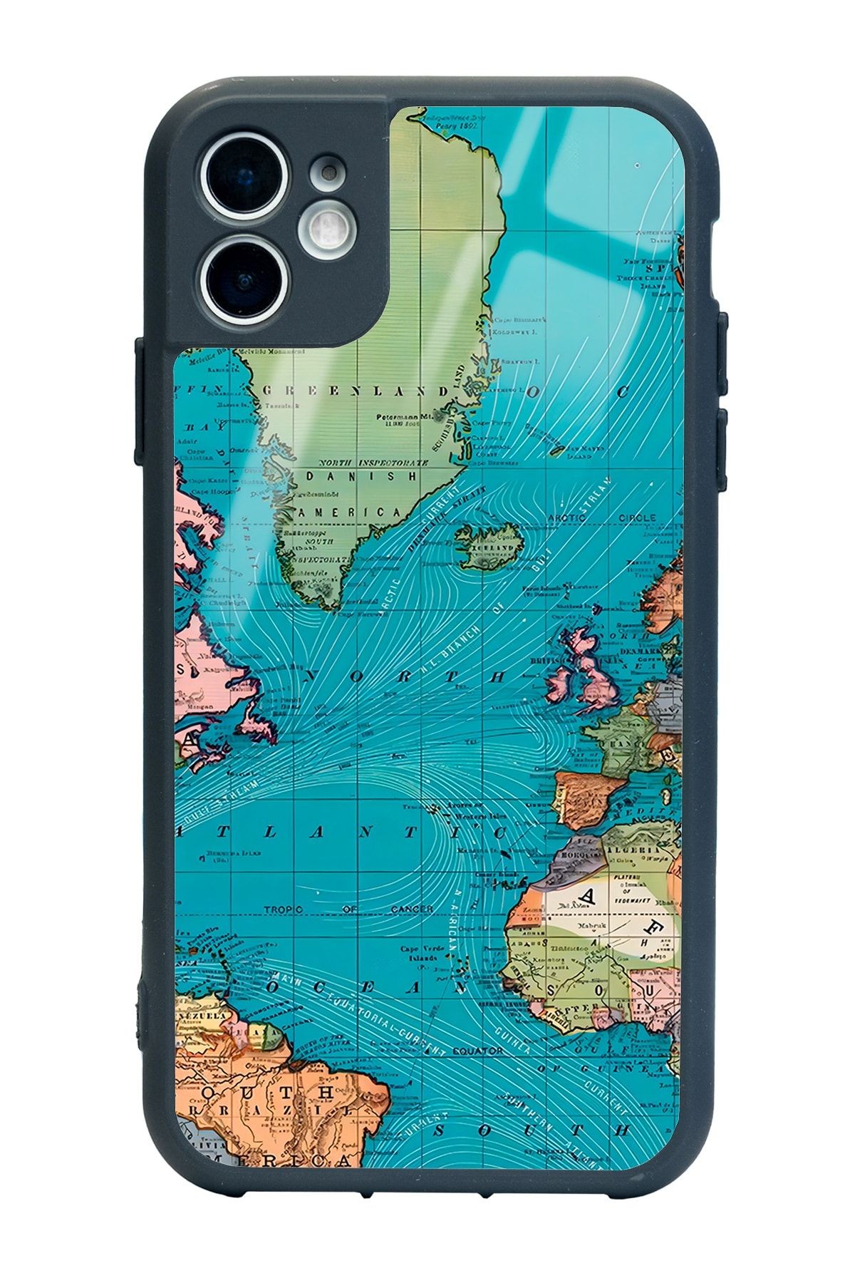 iPhone 11 Atlantic Map Tasarımlı Glossy Telefon Kılıfı