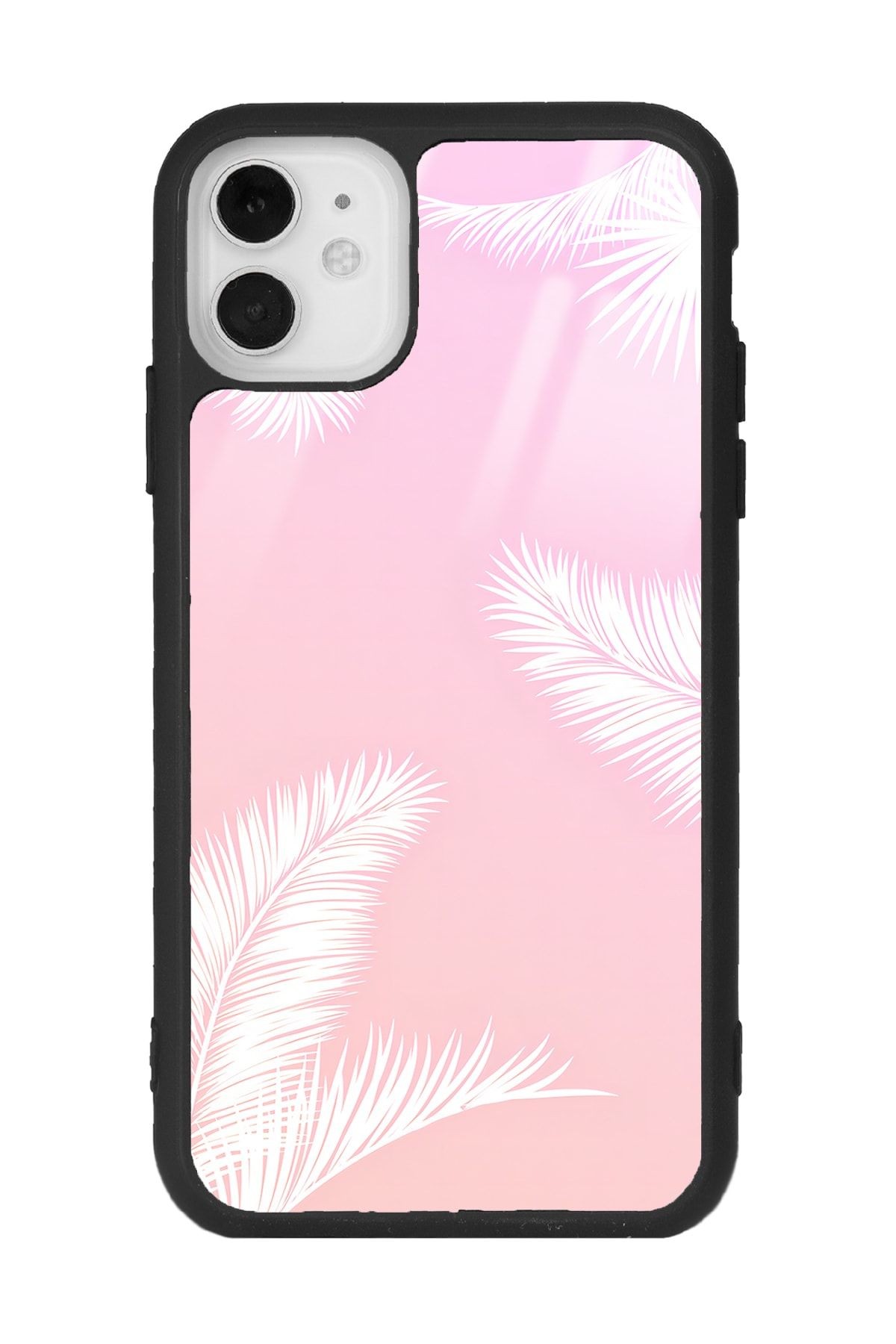 iPhone 11 Beyaz Palmiye Tasarımlı Glossy Telefon Kılıfı