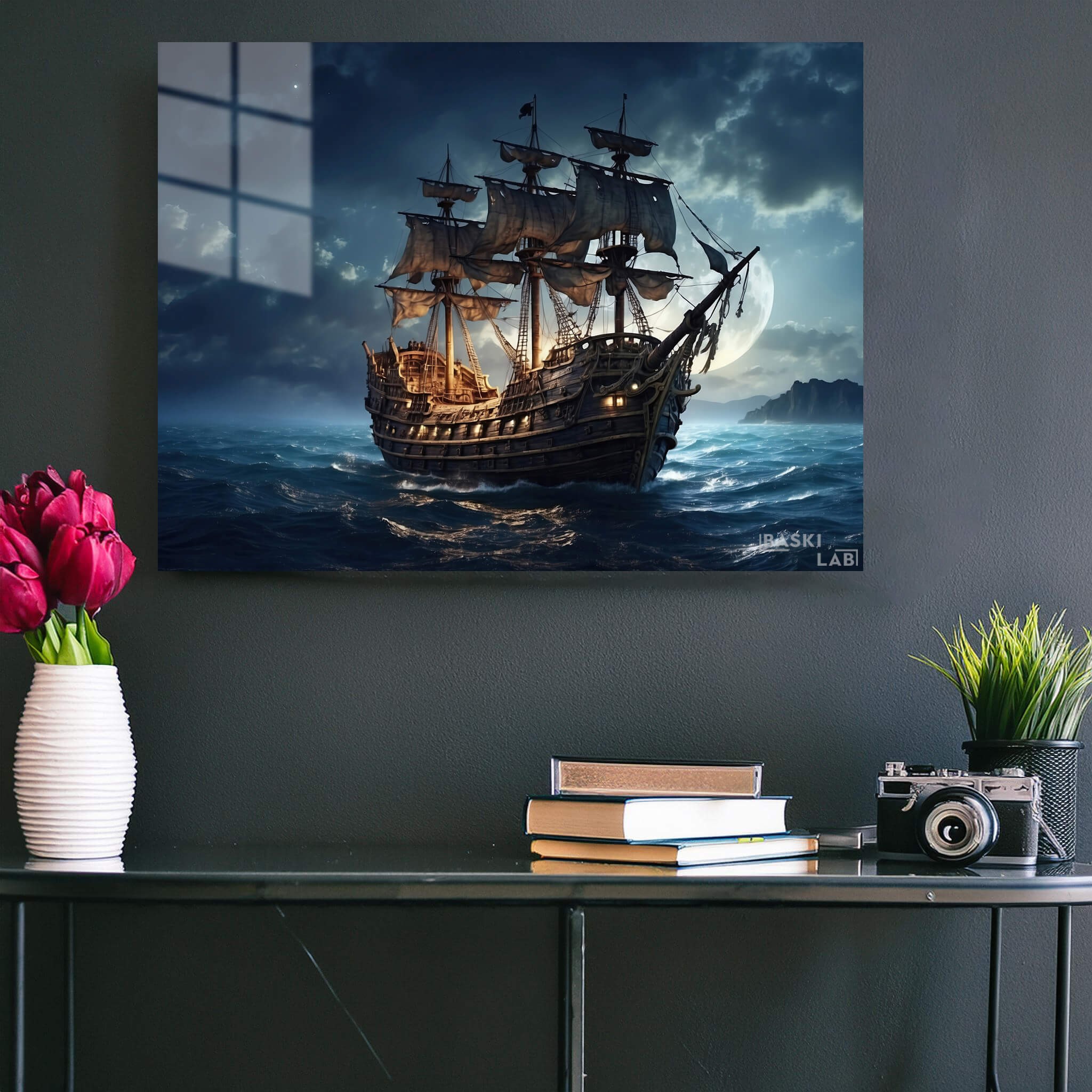 Pirate Ship Night Ocean Metal Poster 194