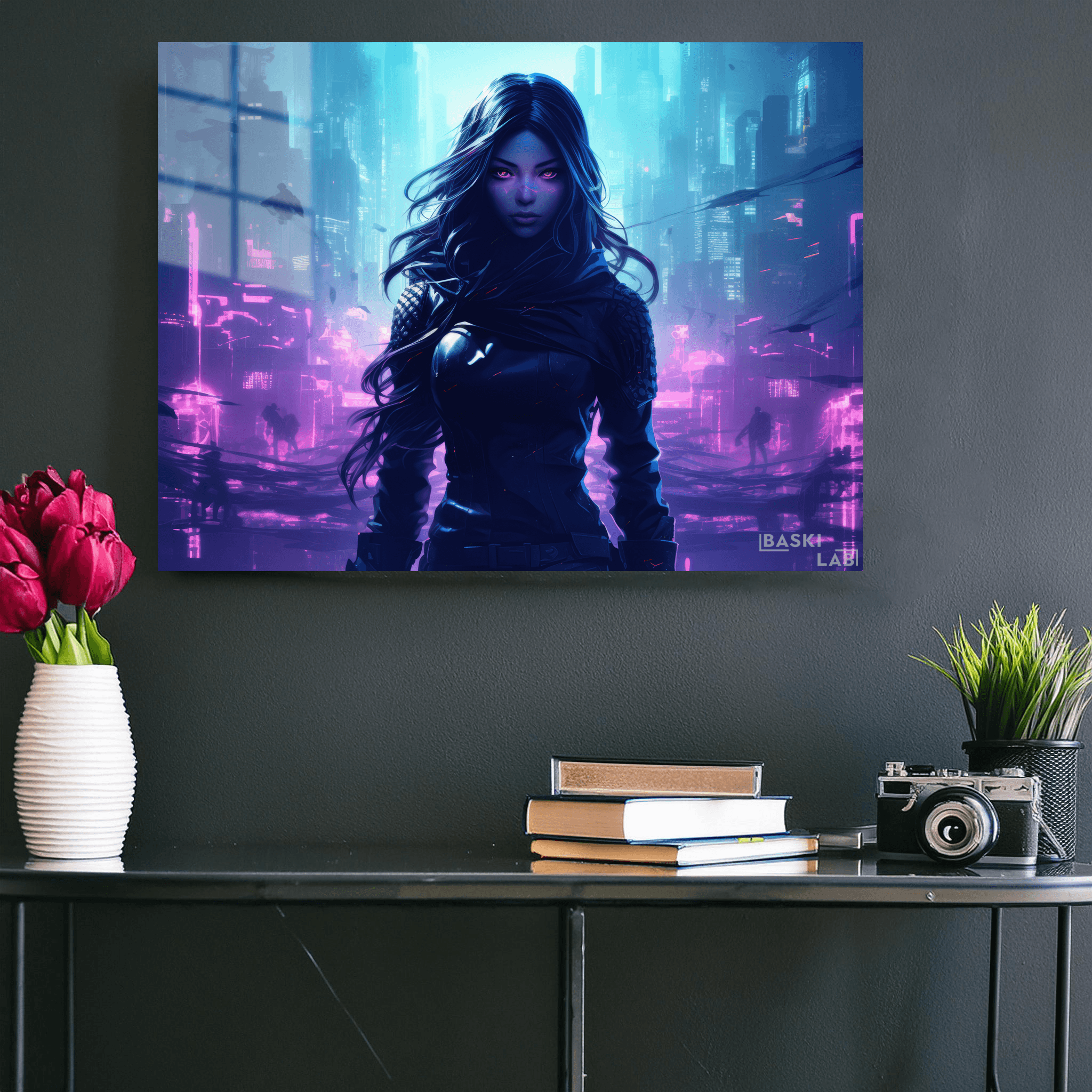 Cyberpunk Ninja Girl Metal Poster 1