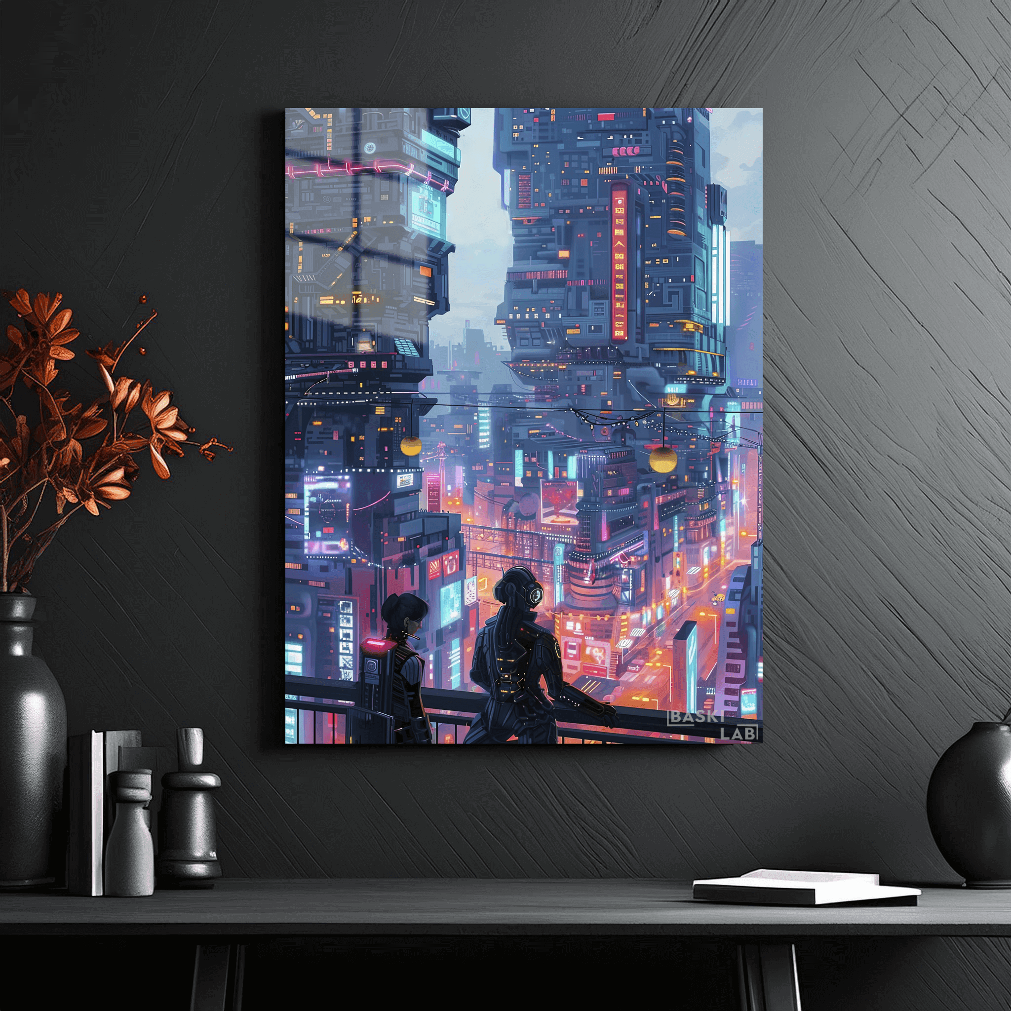 Cyberpunk City Street Night Metal Poster 2