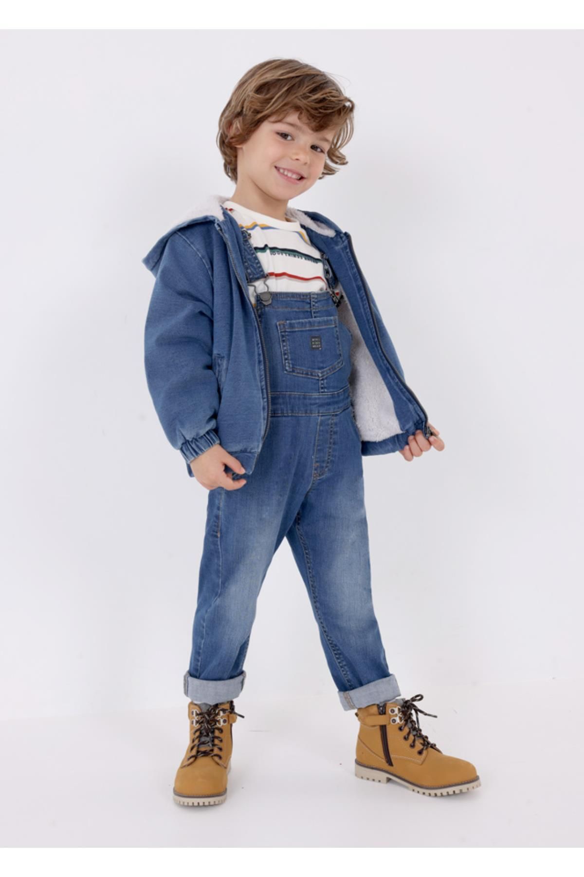Örme Denim Içi Peluşlu Kapüşonlu Erkek Çocuk Sweatshirt