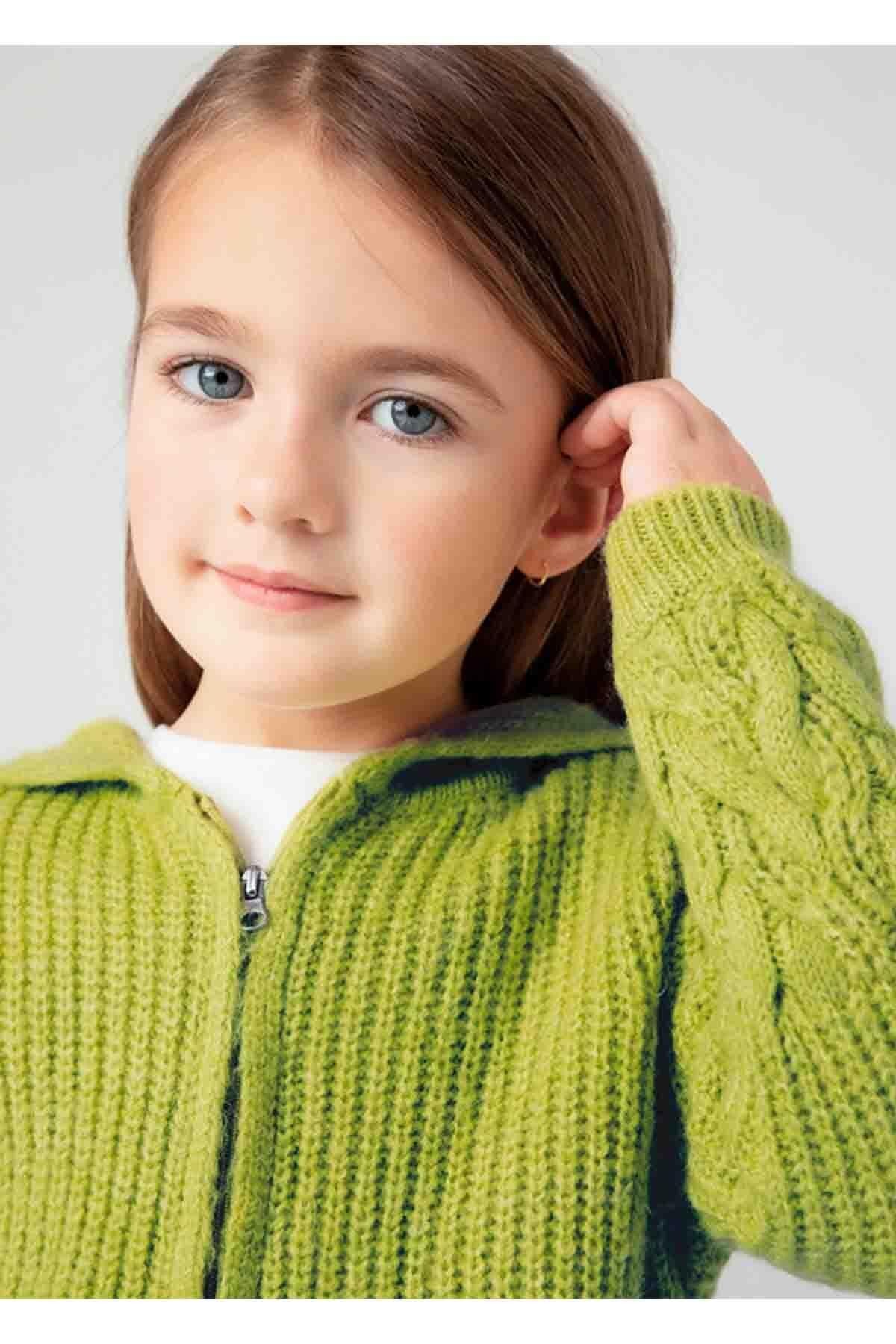 Kışlık Kız Çocuk Sweatshirt Hırka - Yeşil