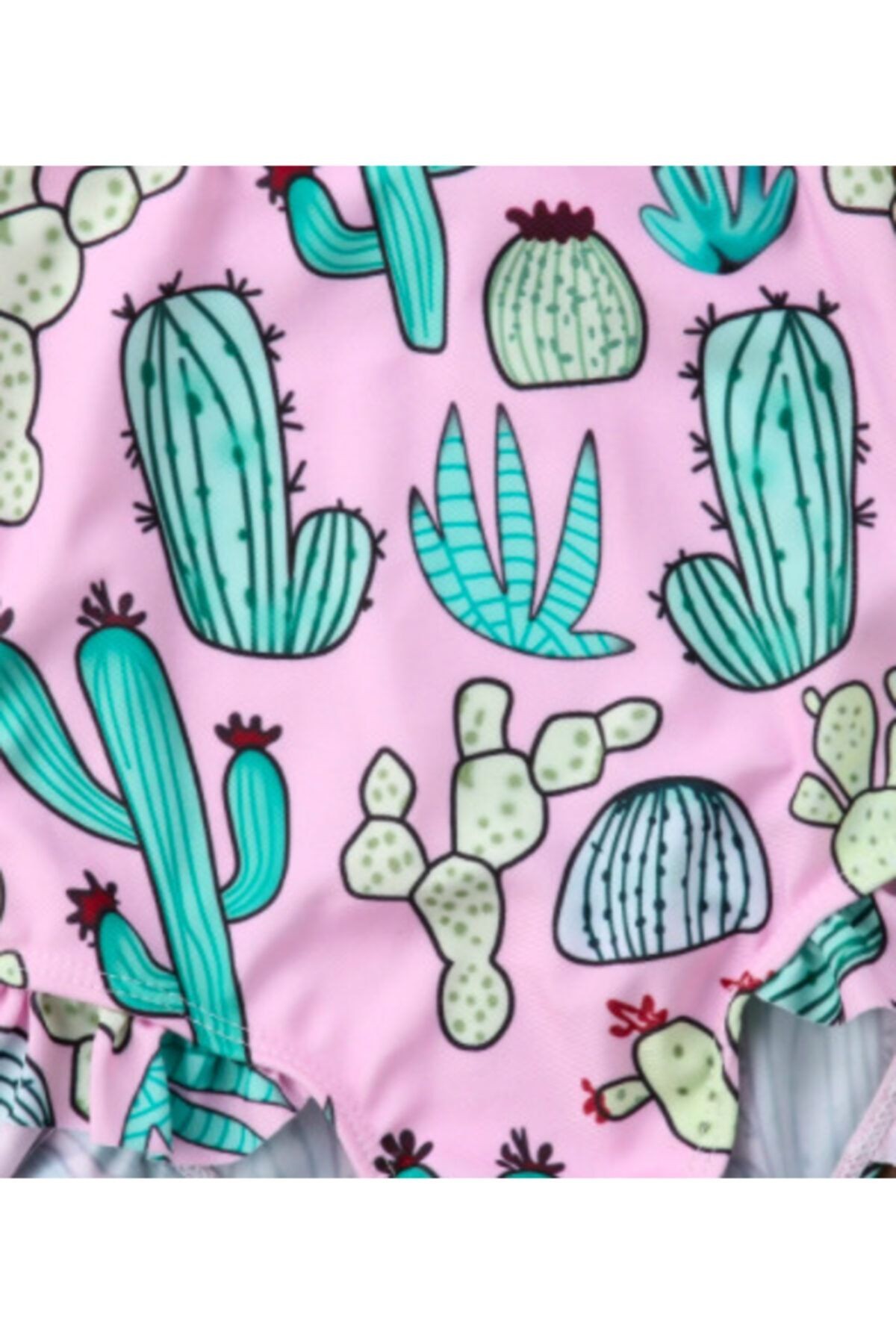 Pembe Kaktus Desenli Mayo Ve Sac Bandi- Kiz Cocuk Bebek Mayo Ve Bant
